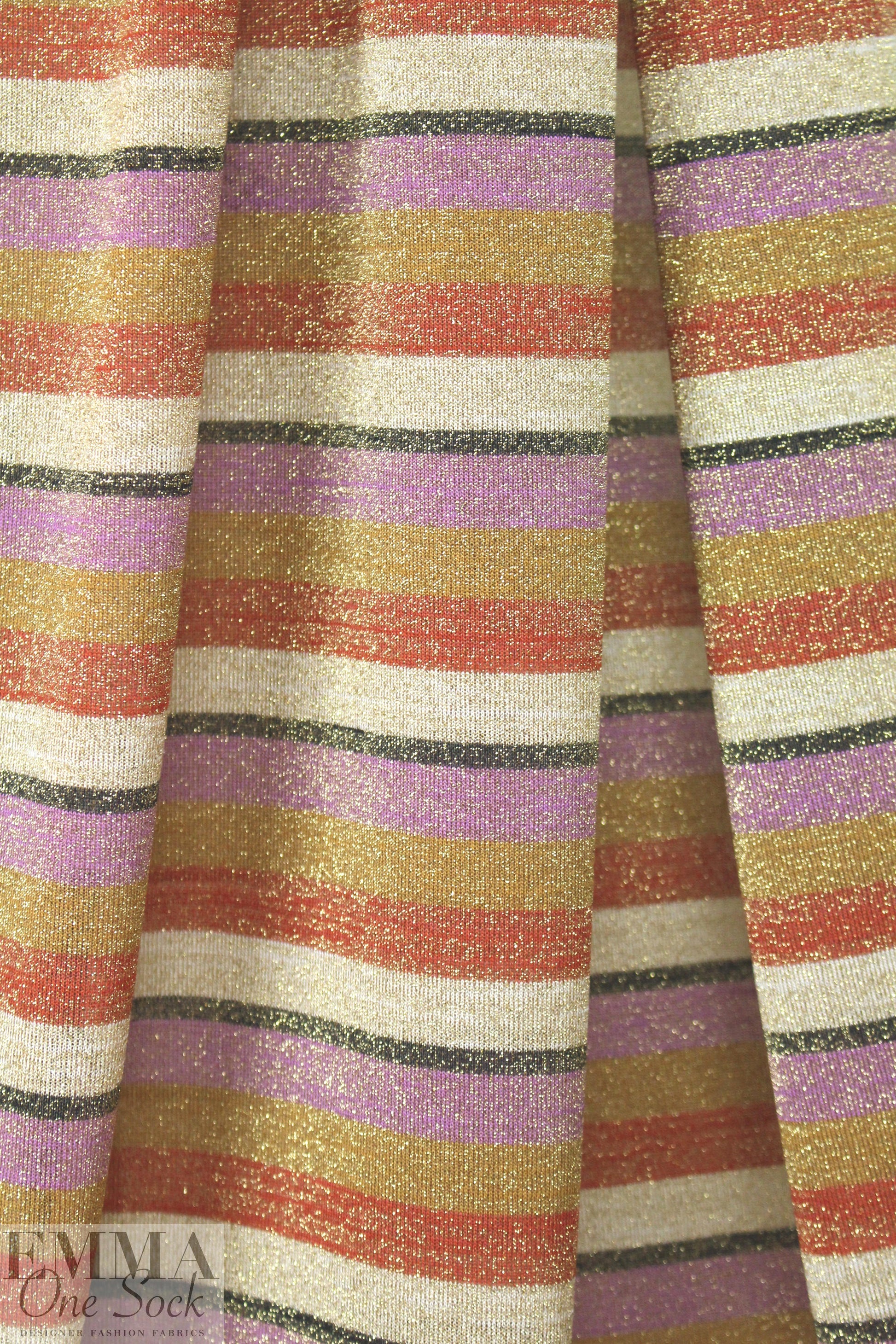 NY designer lavender/chili/gold metallic stripe knit 1.33 yd