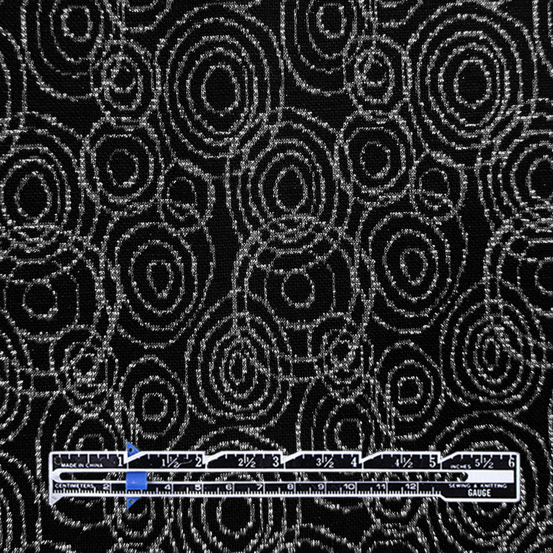 Italian 'concentric' jacquard knit - black/metallic silver .75 yds