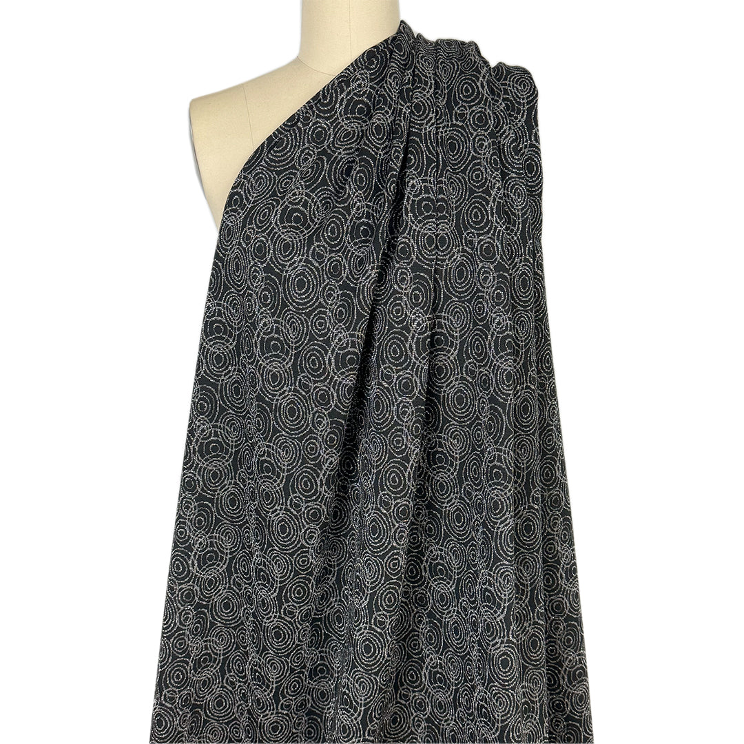 Italian 'concentric' jacquard knit - black/metallic silver 1.75 yds