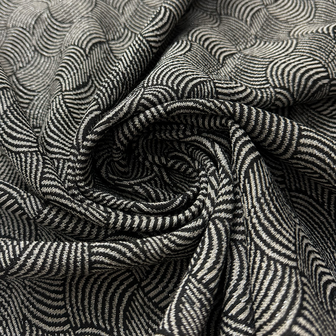 Italian 'entwined' jacquard knit - black/dove gray/metallic silver 1.375 yds