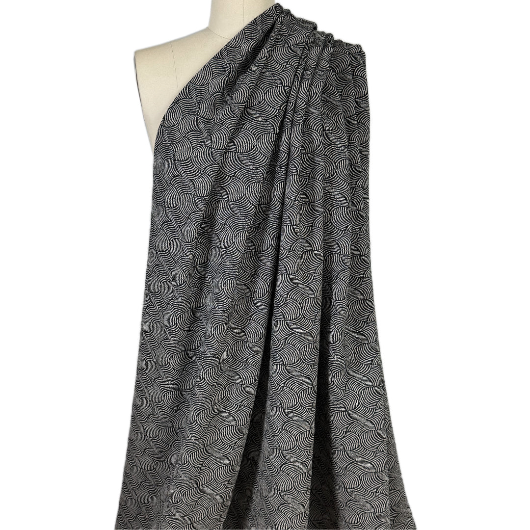 Italian 'entwined' jacquard knit - black/dove gray/metallic silver 1.75 yd
