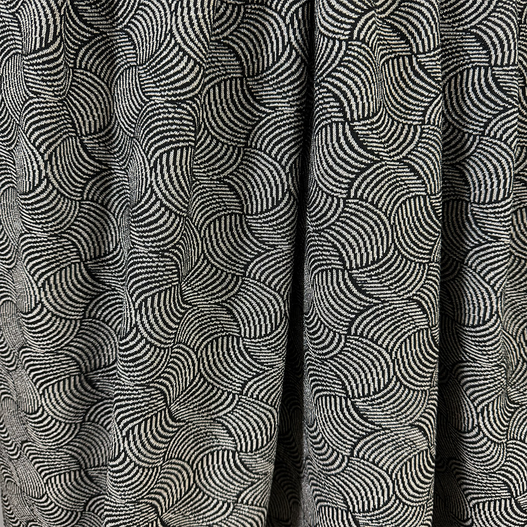 Italian 'entwined' jacquard knit - black/dove gray/metallic silver 1.375 yds