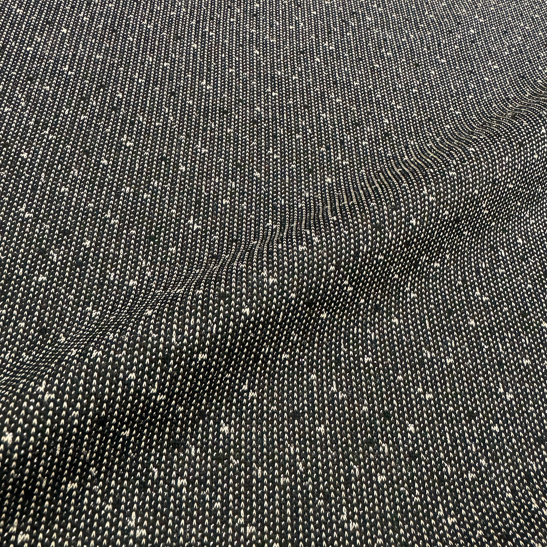 Italian 'tweedy flecks' jacquard knit - black/dove gray/metallic silver 1.125 yds