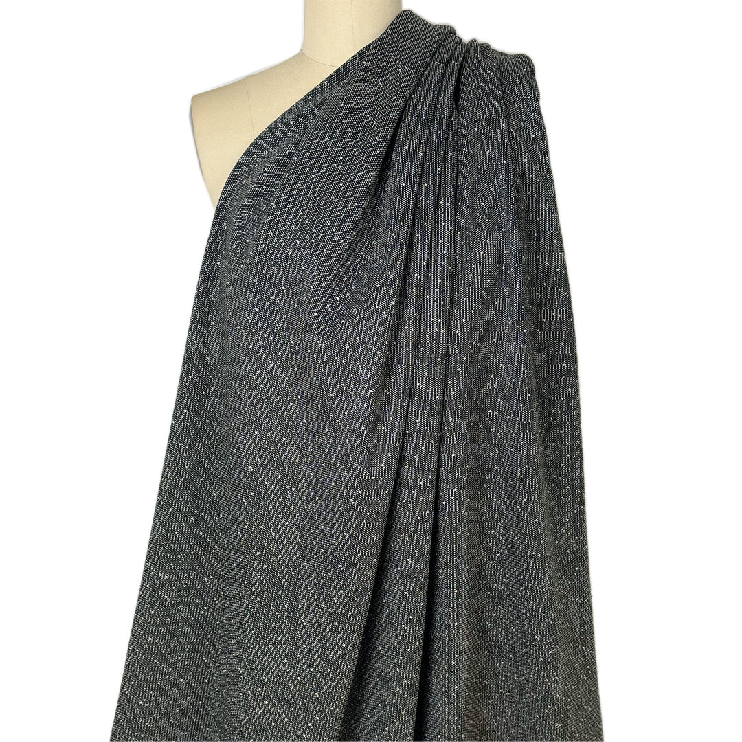 Italian 'tweedy flecks' jacquard knit - black/dove gray/metallic silver 1.125 yds