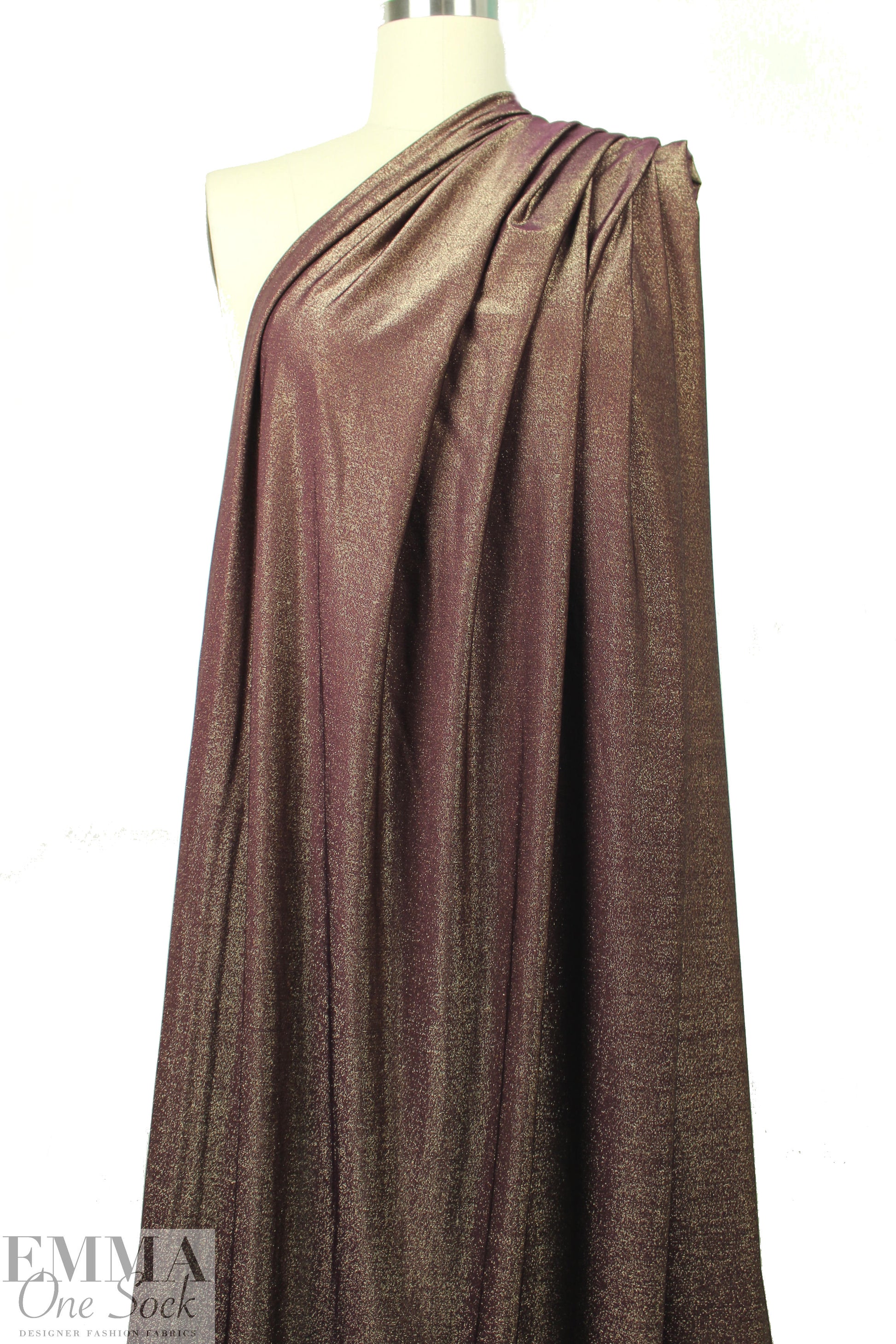 NY designer raisin/gold metallic rayon jersey 4-way