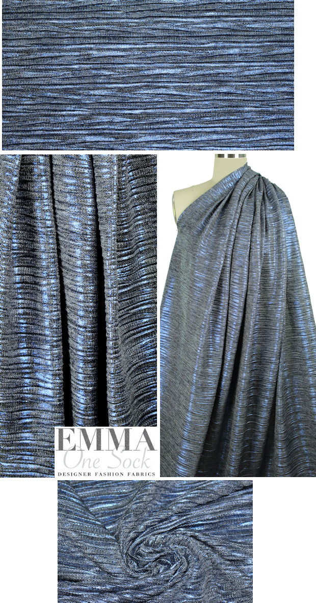 NY designer pleated metallic knit - sapphire