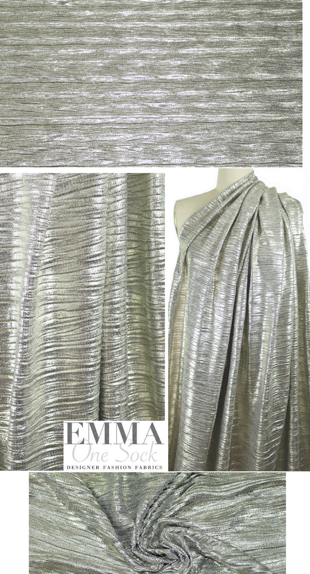 NY designer pleated metallic knit - silver patina
