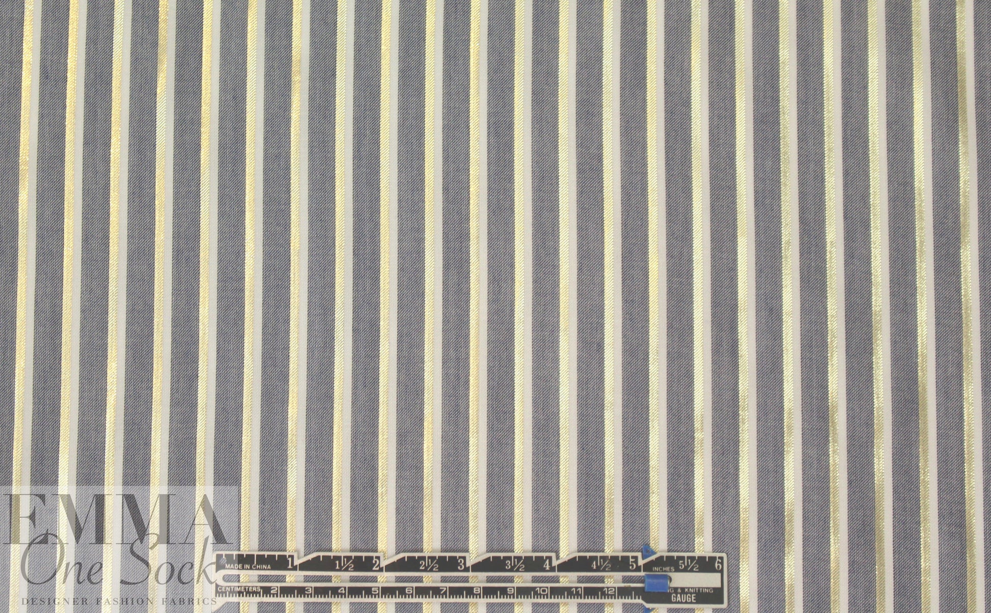 CA designer chambray/gold metallic stripe shirting .75 yds
