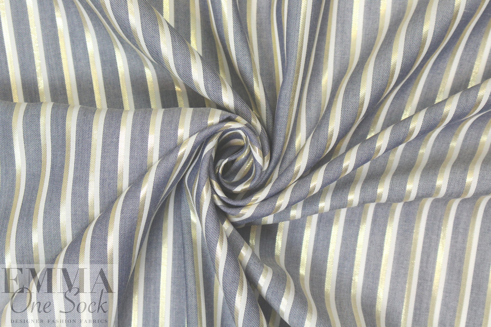 CA designer chambray/gold metallic stripe shirting .75 yds