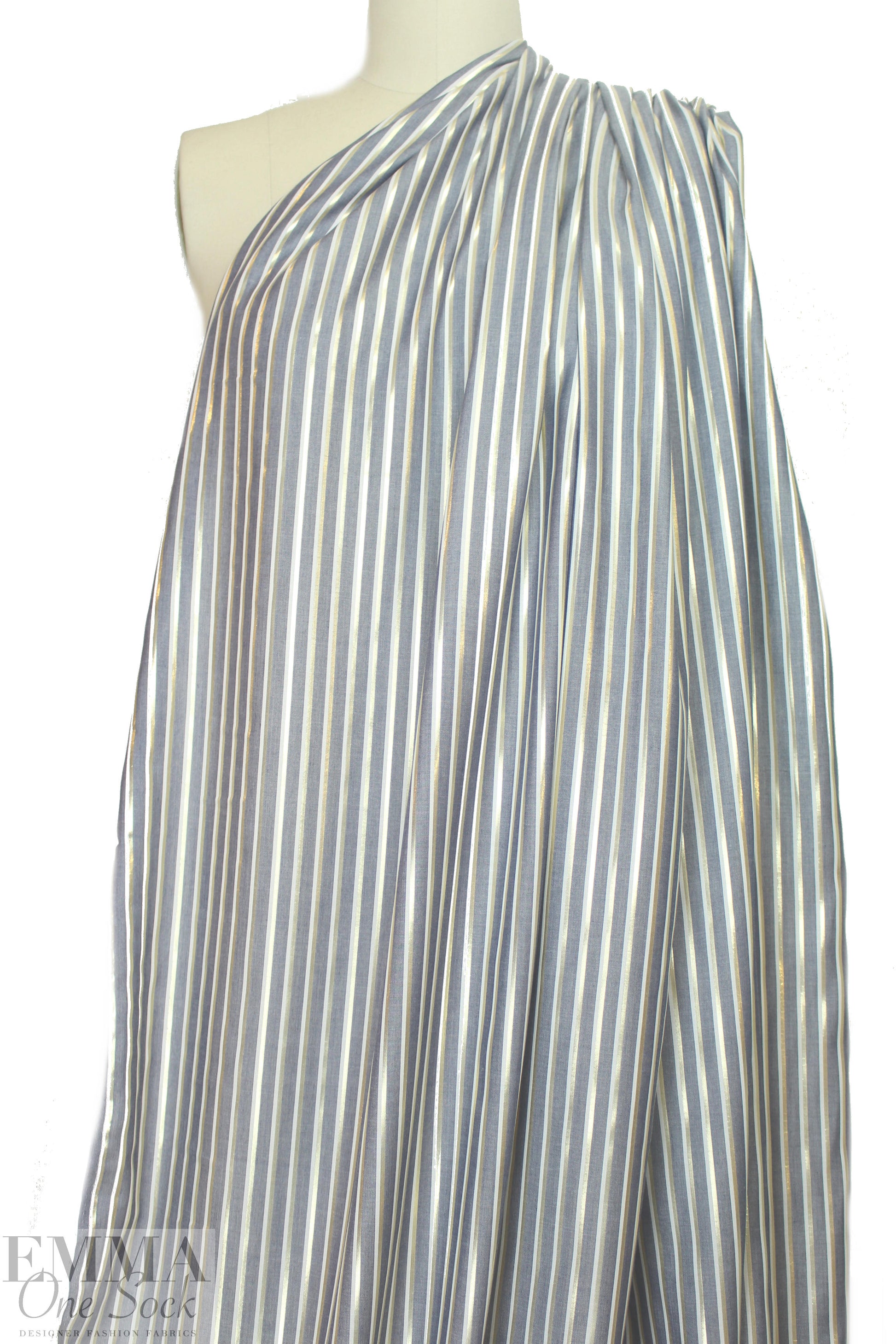 CA designer chambray/gold metallic stripe shirting .75 yds