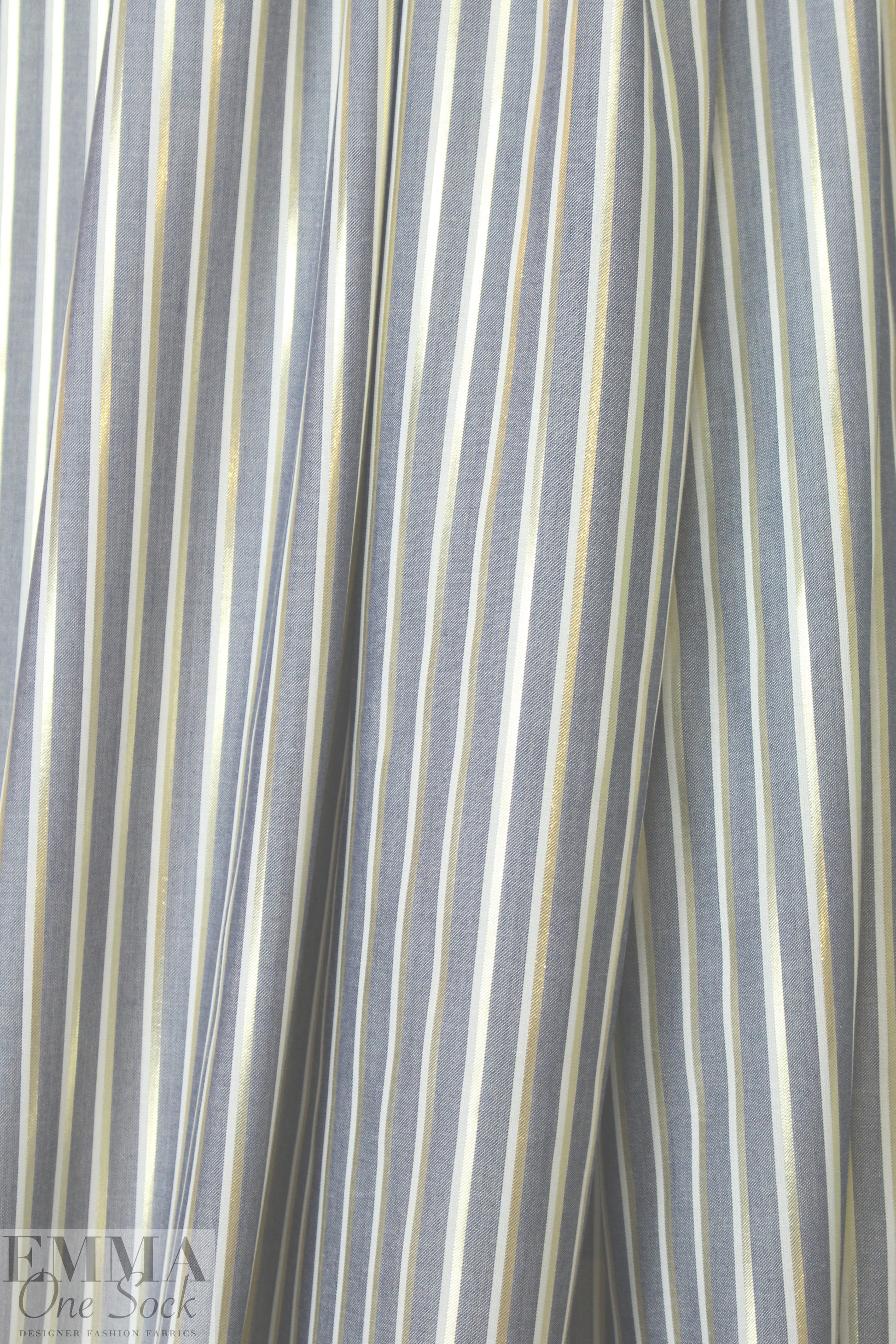 CA designer chambray/gold metallic stripe shirting