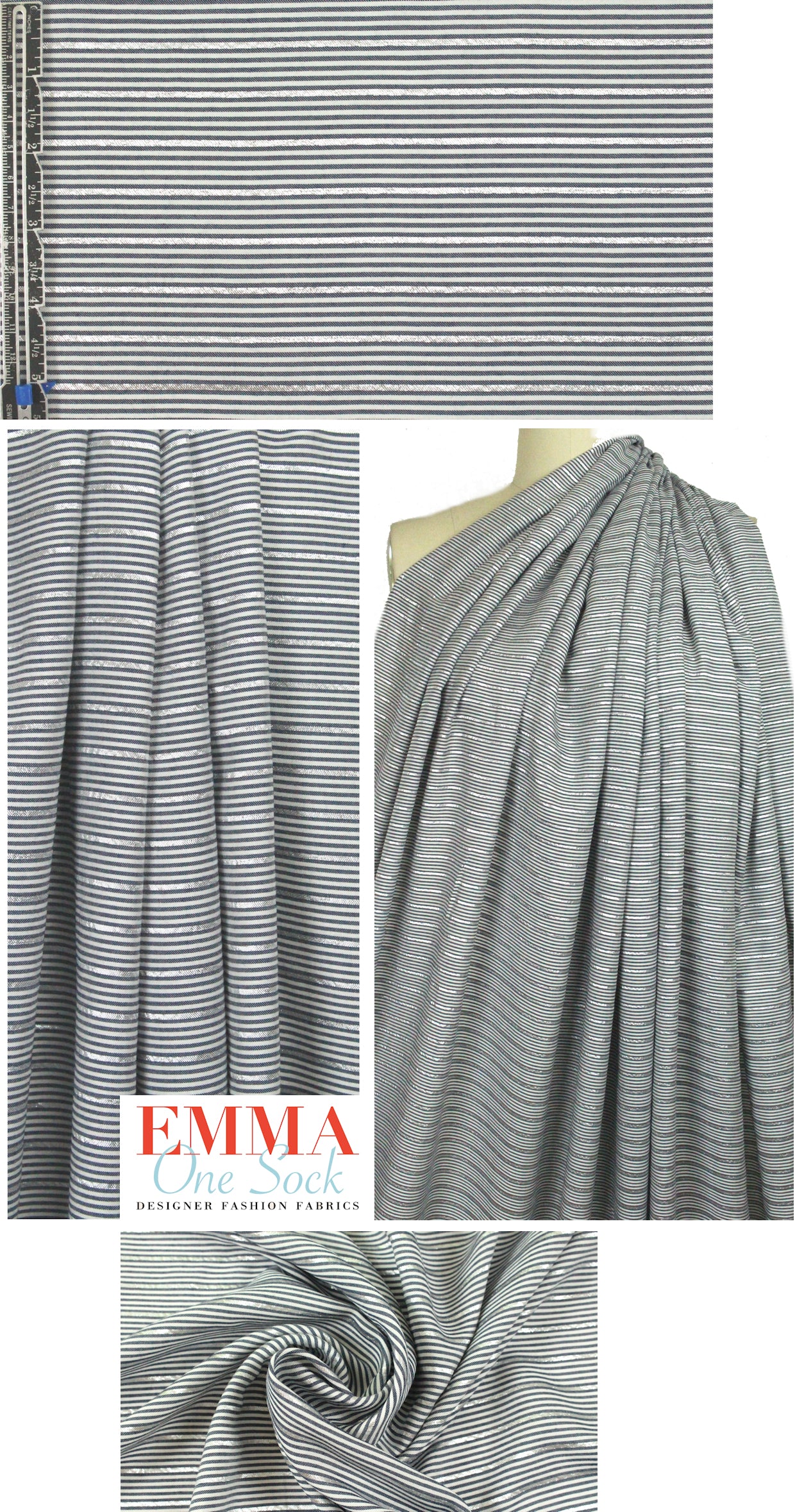 Tah@ri denimy gray/silver metallic stripe shirting