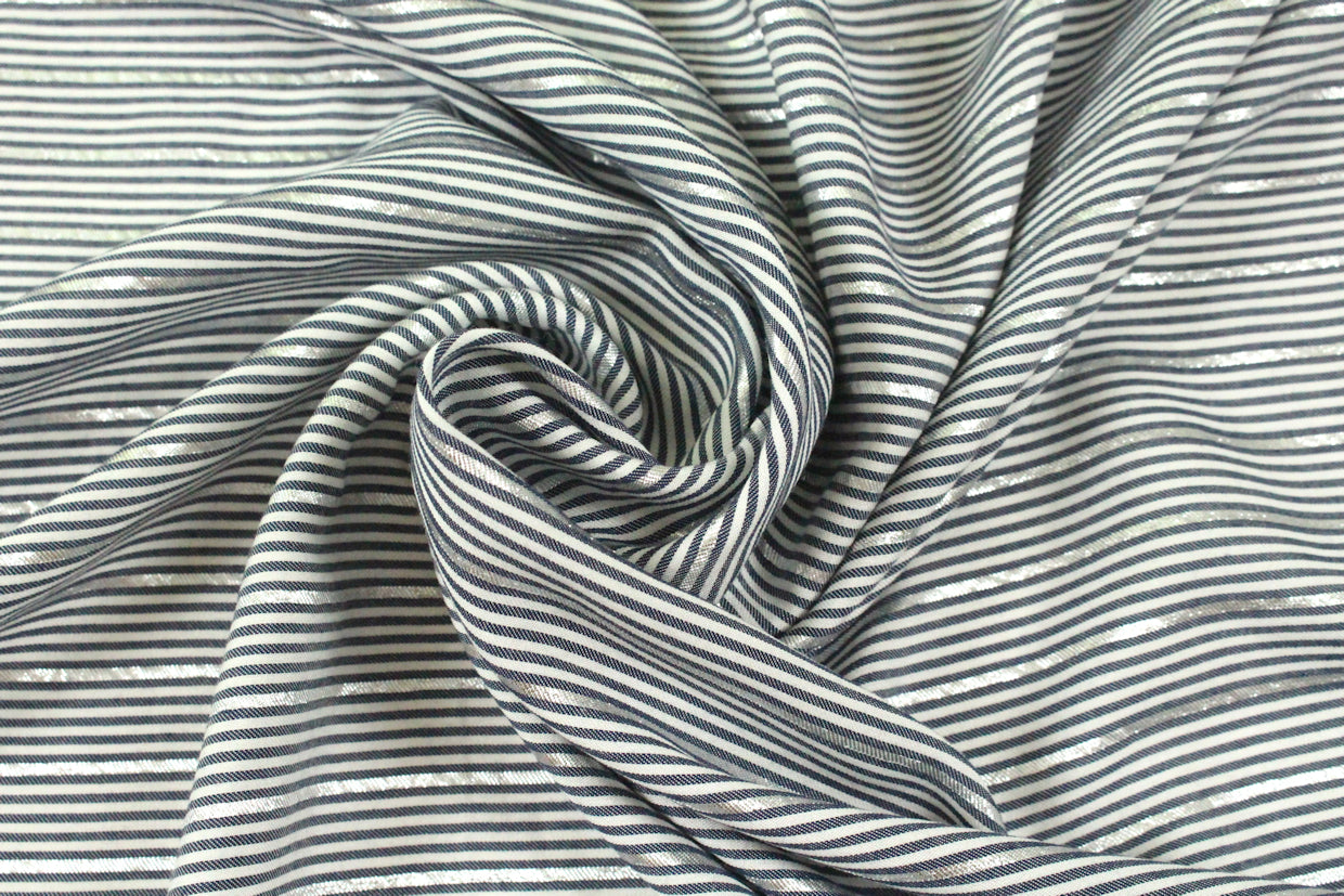 Tah@ri denimy gray/silver metallic stripe shirting