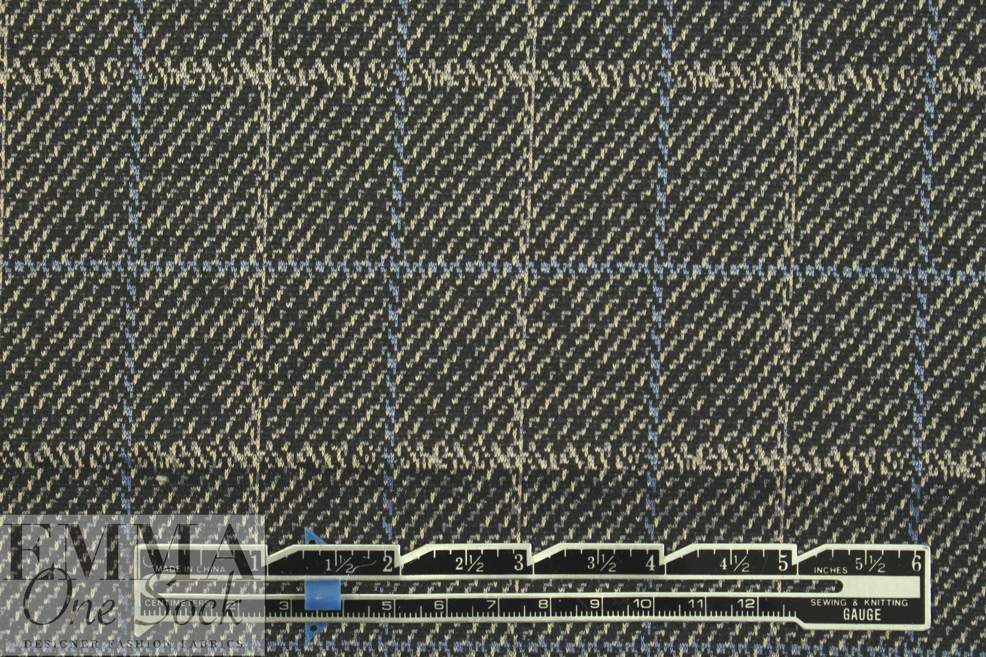 blue/black/ecru window plaid ponte doubleknit 1.75 yds