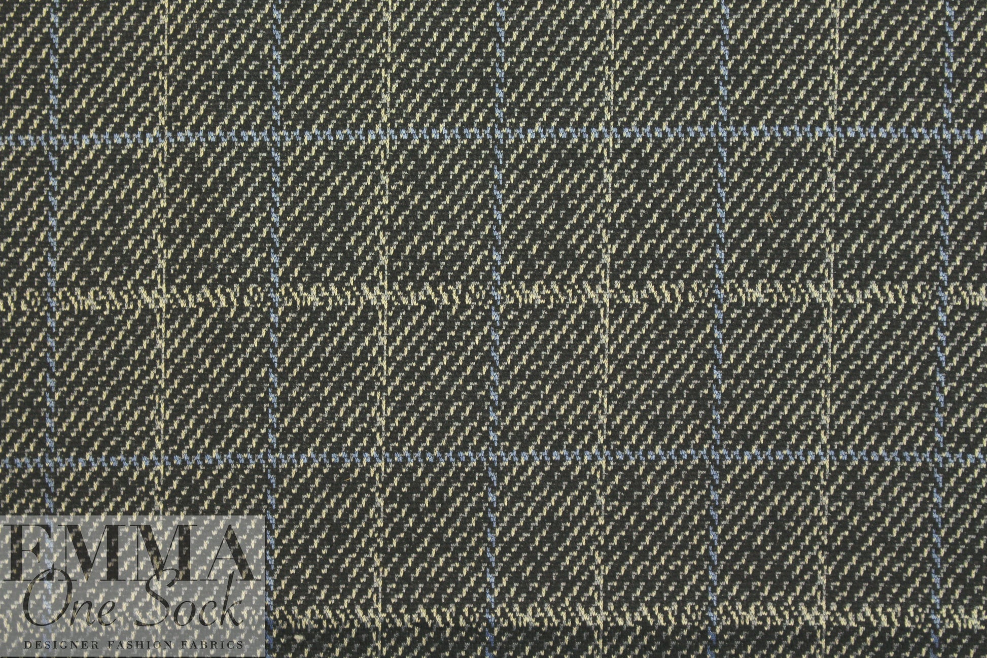 blue/black/ecru window plaid ponte doubleknit 1.5 yd