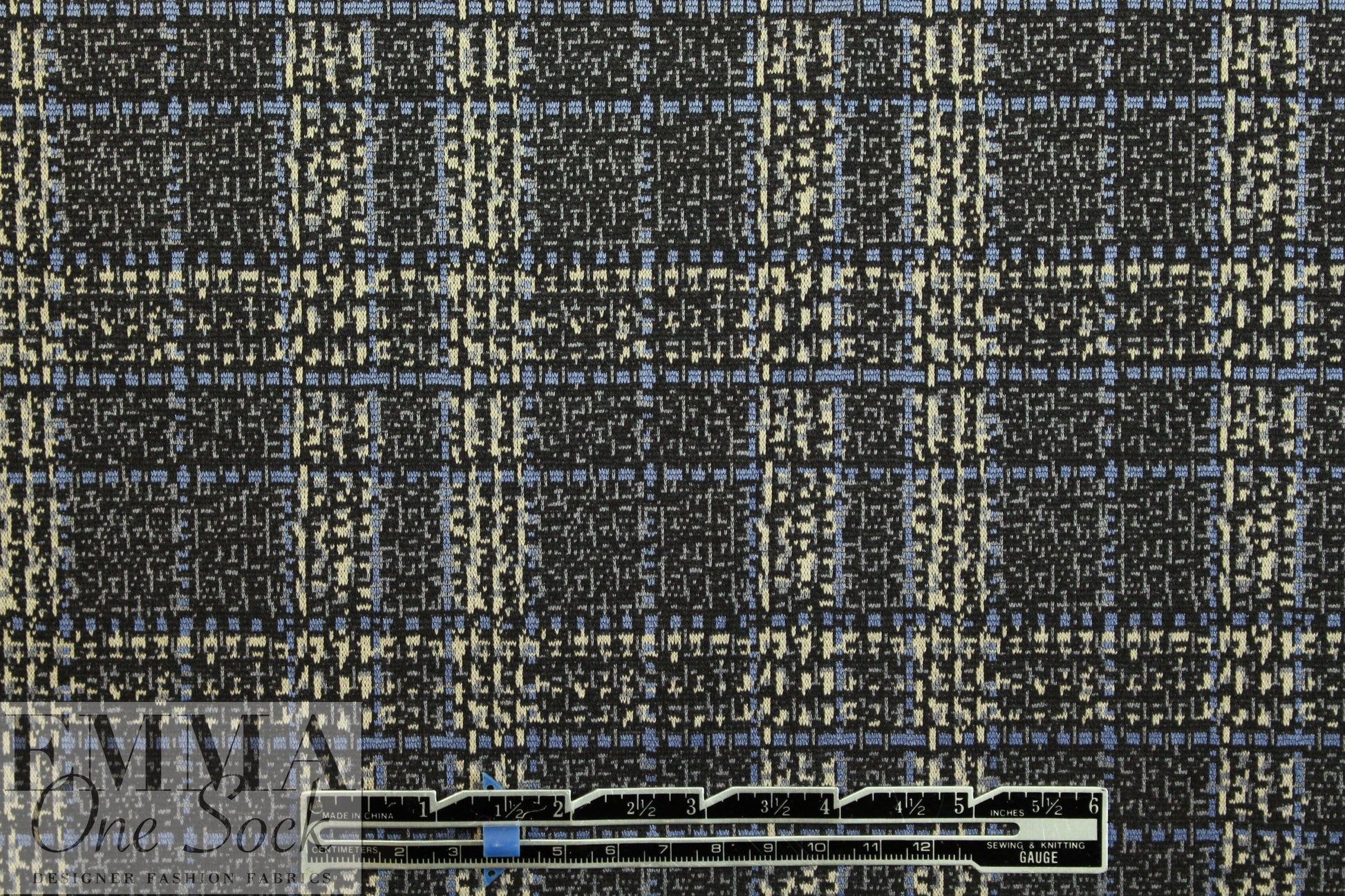 blue/black/ecru edgy plaid ponte doubleknit