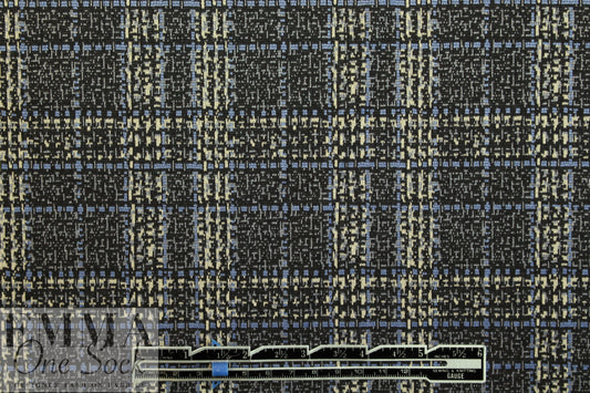 blue/black/ecru edgy plaid ponte doubleknit 2 yd
