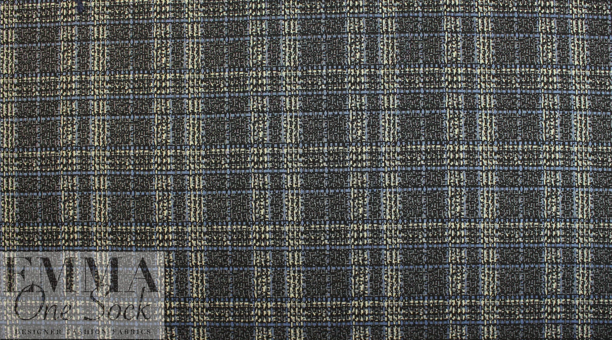 blue/black/ecru edgy plaid ponte doubleknit 2 yds
