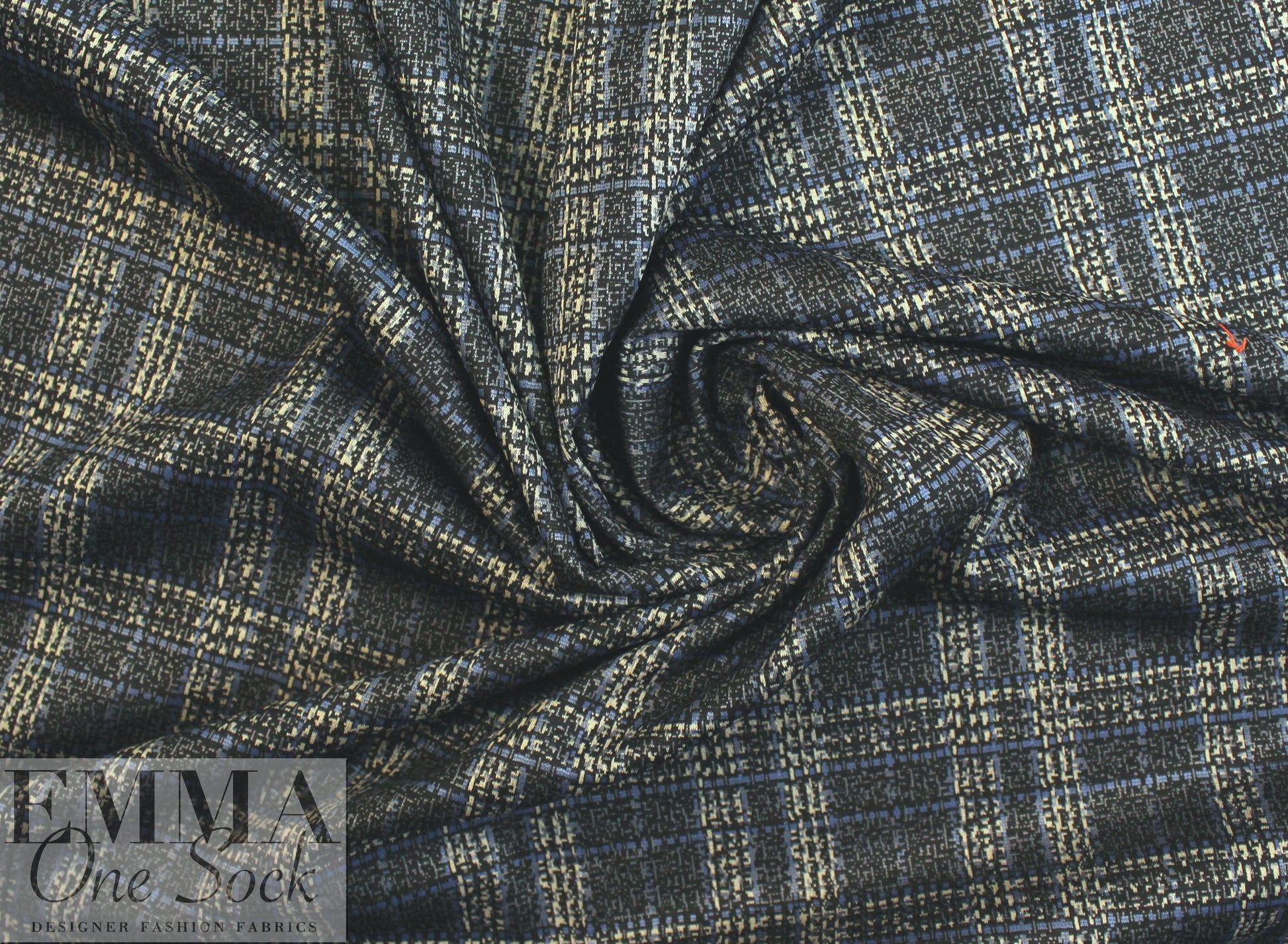 blue/black/ecru edgy plaid ponte doubleknit 2 yd