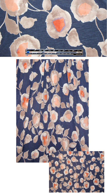denim/coral flower print featherweight knit