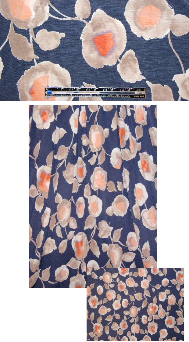 denim/coral flower print featherweight knit .875 yds