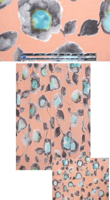peach/blue mist flower print featherweight knit 1.125 yds