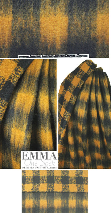 Italian wool/mohair plaid coating - curry/black 1.5 yd