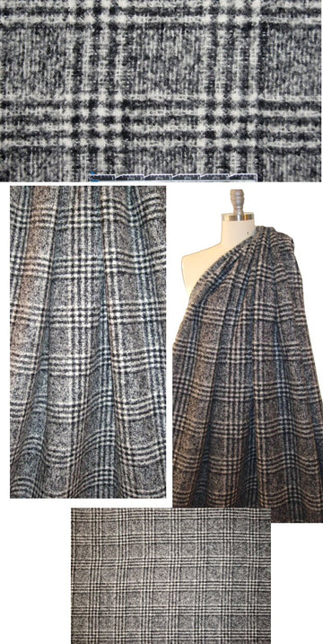 Italian wool/mohair plaid - black/winter white 1.75 yd