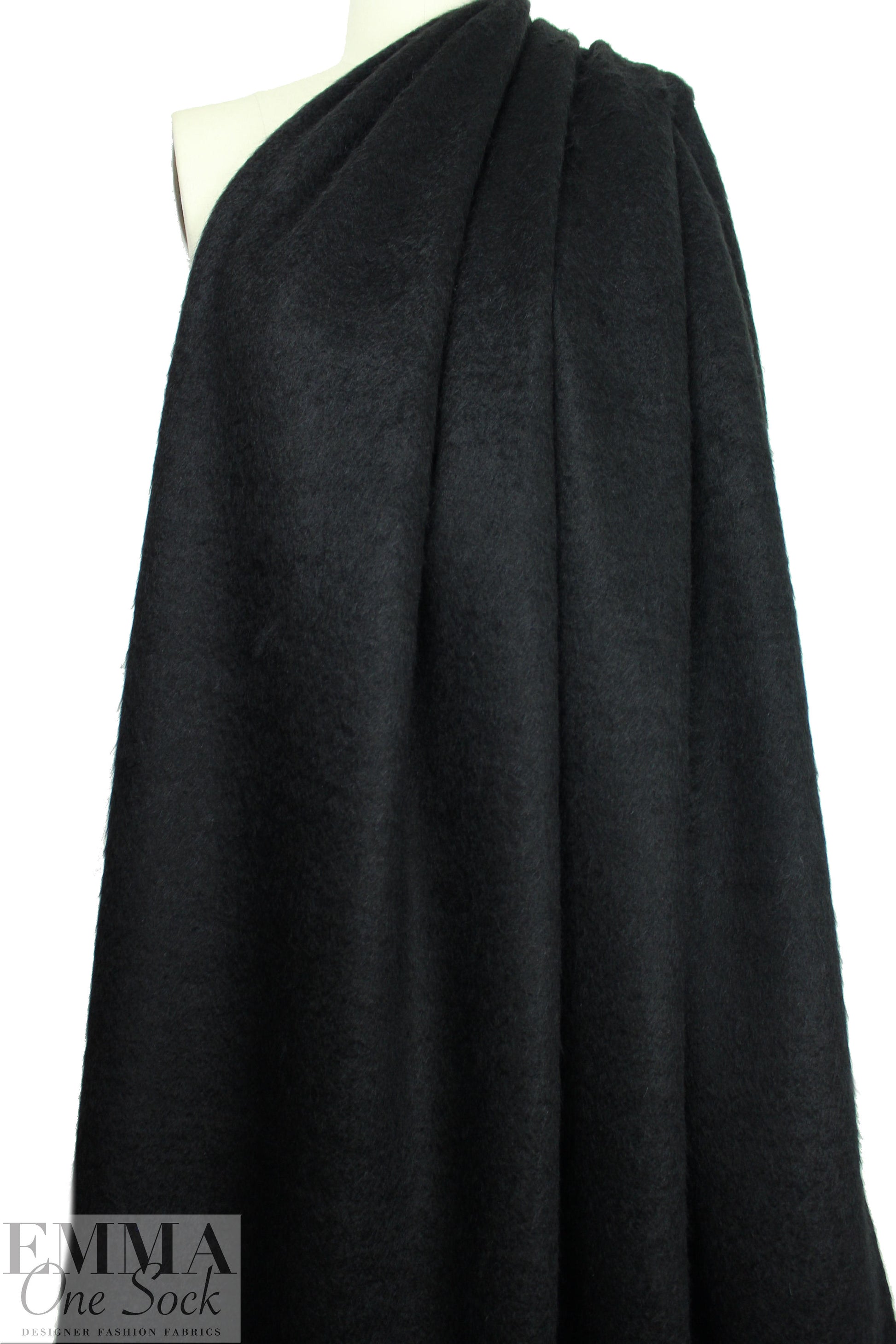 NY designer 'furry' wool blend coating - black 1 yard