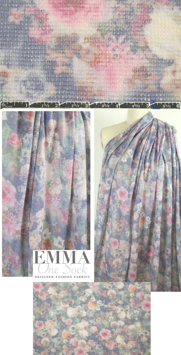 Italian wool/moh blend open sweater - denim floral