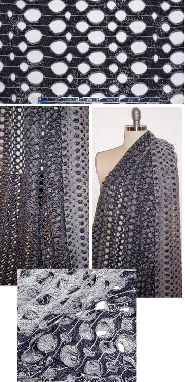'chain link' novelty stitch sweater knit - midnight/bone 1.5 yd