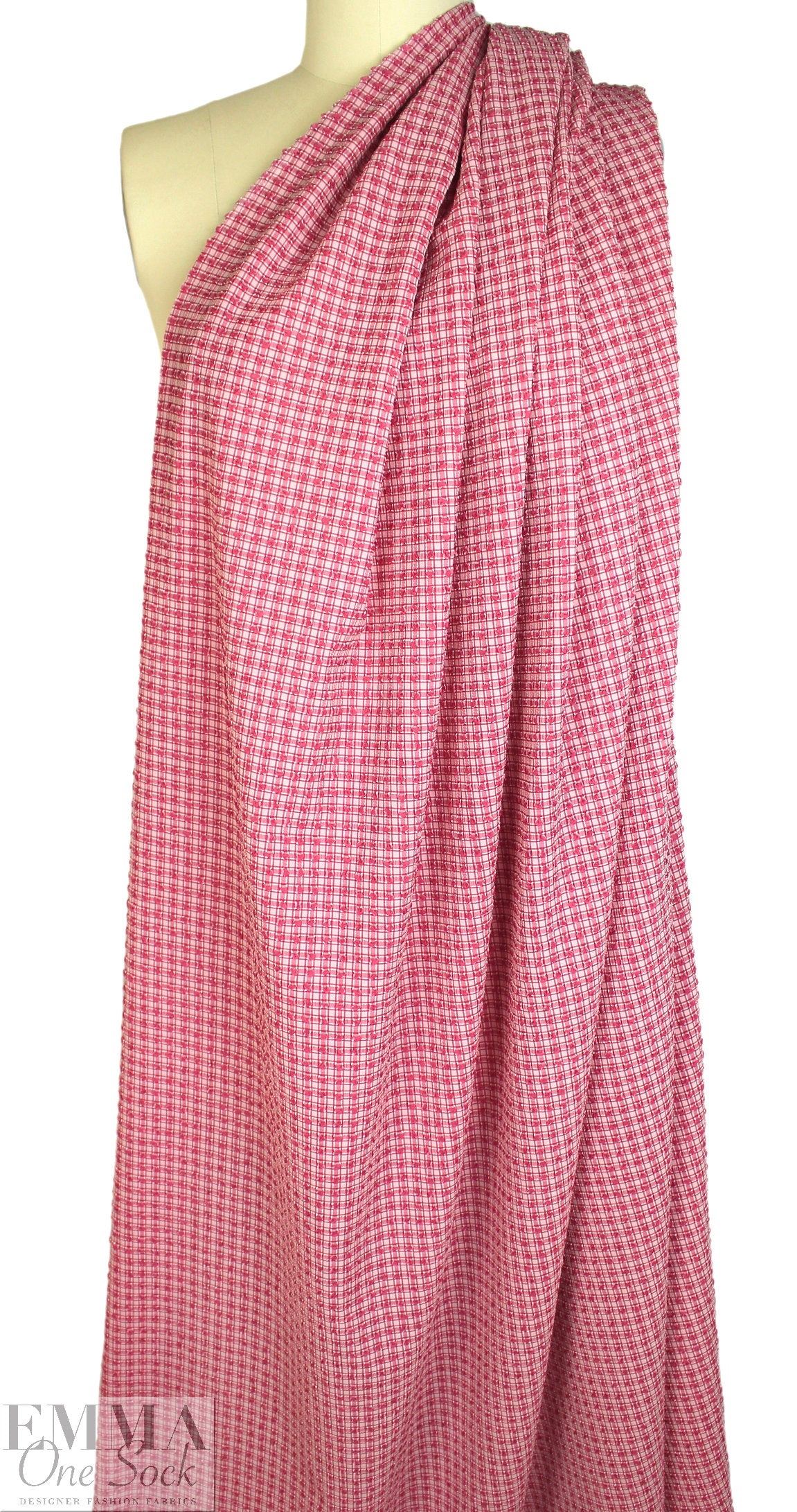Rache1 Comey textured 'gingham pucker' - red plum/white .75 yds