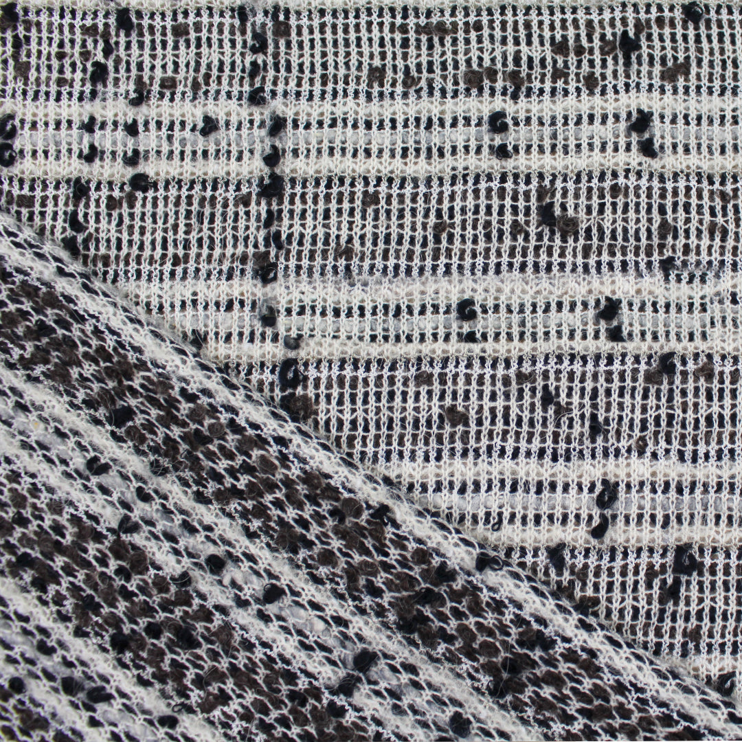 Italian wool blend novelty knit boucle' - walnut/ecru/black 2.25 yds