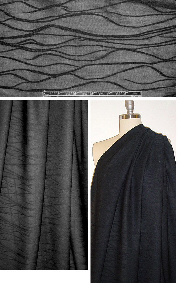 serpentine pintucks design novelty knit - black 2 yds