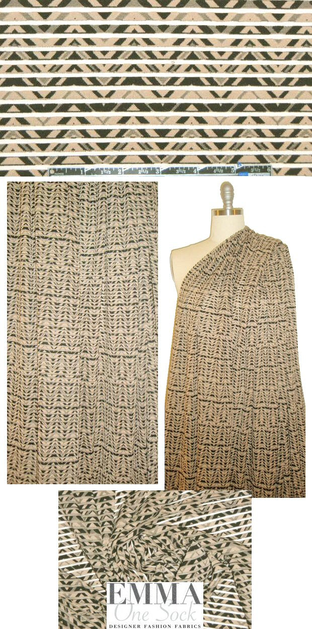 Italian yarn-dye graphic slatted knit - camel/black