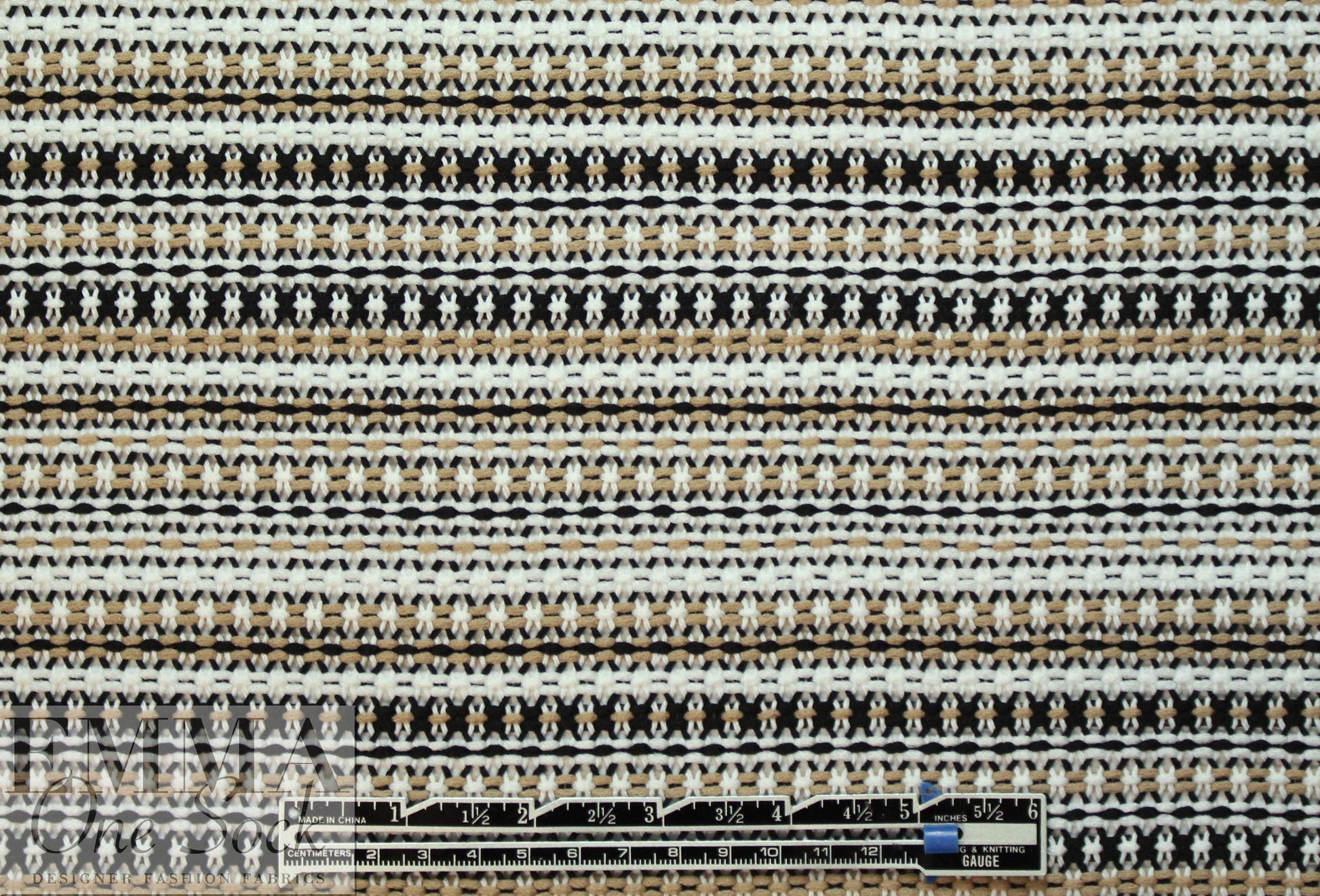 NY designer 'crochet stitch' weave - black/taupe/white 1 yard