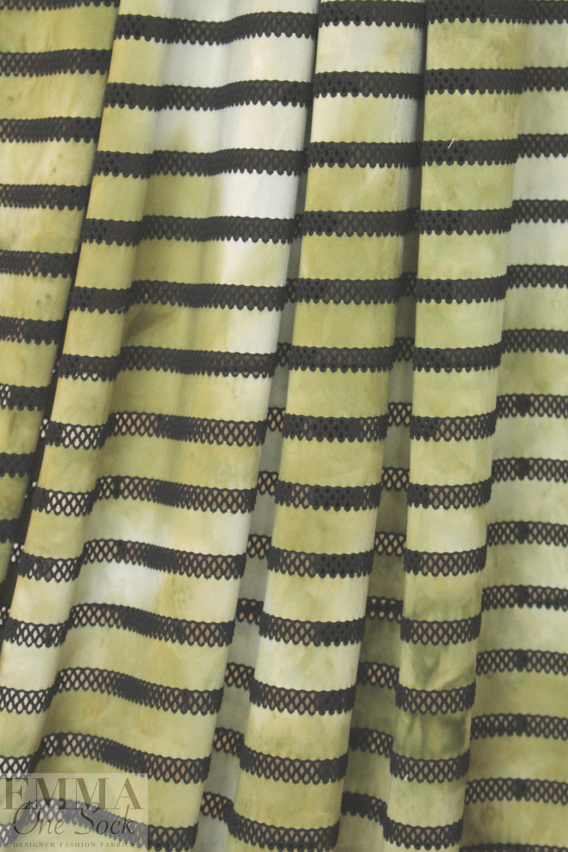 NY designer tie dye/lace novelty knit - olive/black