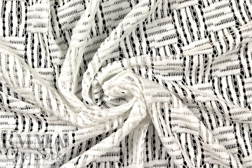 basketweave stitch lacey knit, Oeko-Tex certified - white .75 yds