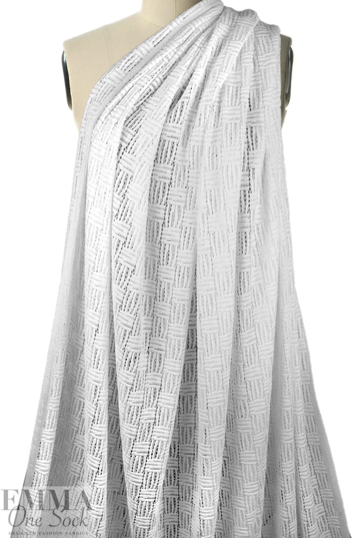 basketweave stitch lacey knit, Oeko-Tex certified - white .75 yds
