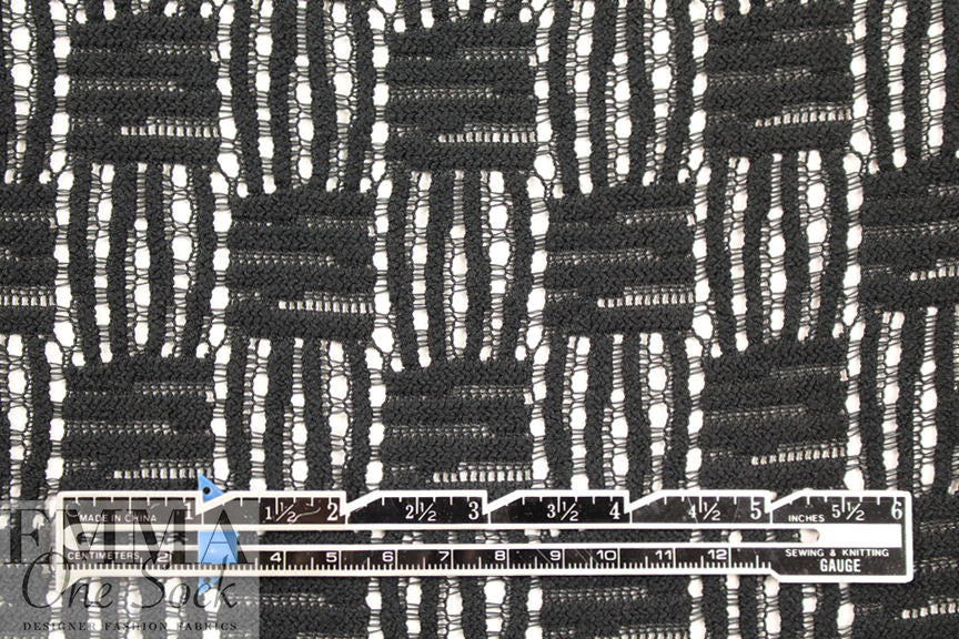 basketweave stitch lacey knit, Oeko-Tex certified - black 1.66 yd