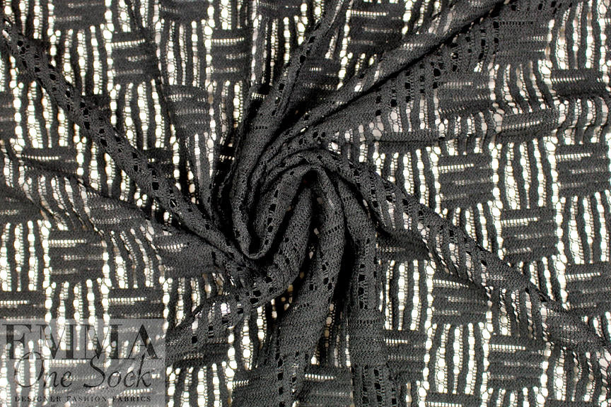 basketweave stitch lacey knit, Oeko-Tex certified - black 1.66 yd