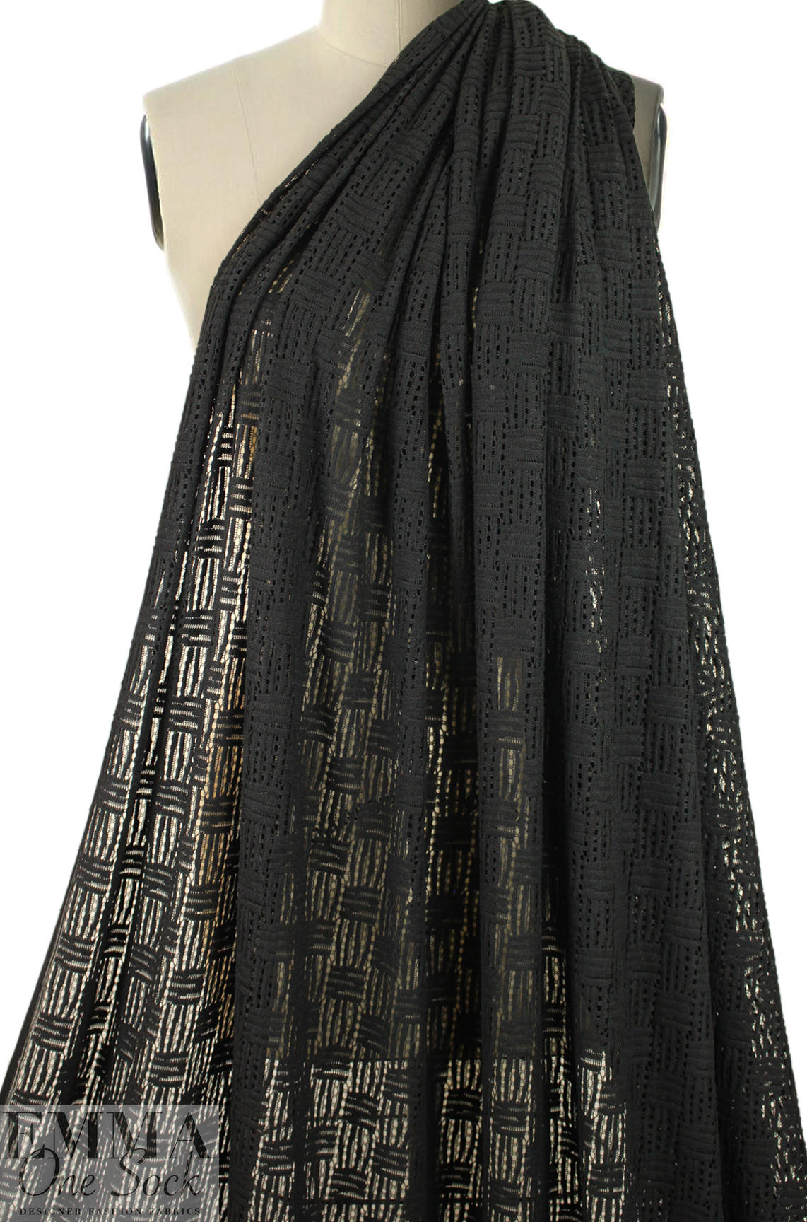 basketweave stitch lacey knit, Oeko-Tex certified - black 1.66 yd