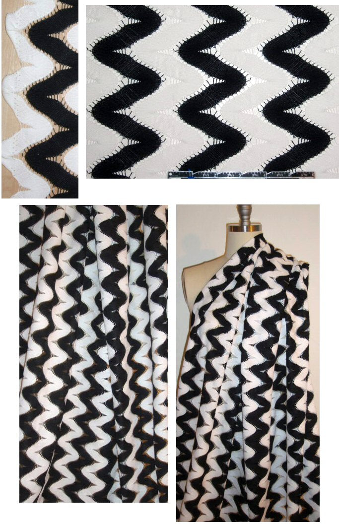 NY designer black/white chevron sweater lace