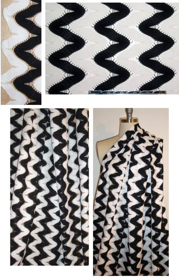 NY designer black/white chevron sweater lace
