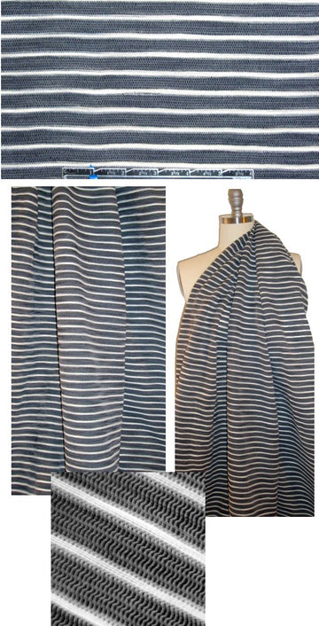 NY designer novely weave 'sandwich stripe' - black/cream 1.45 yd