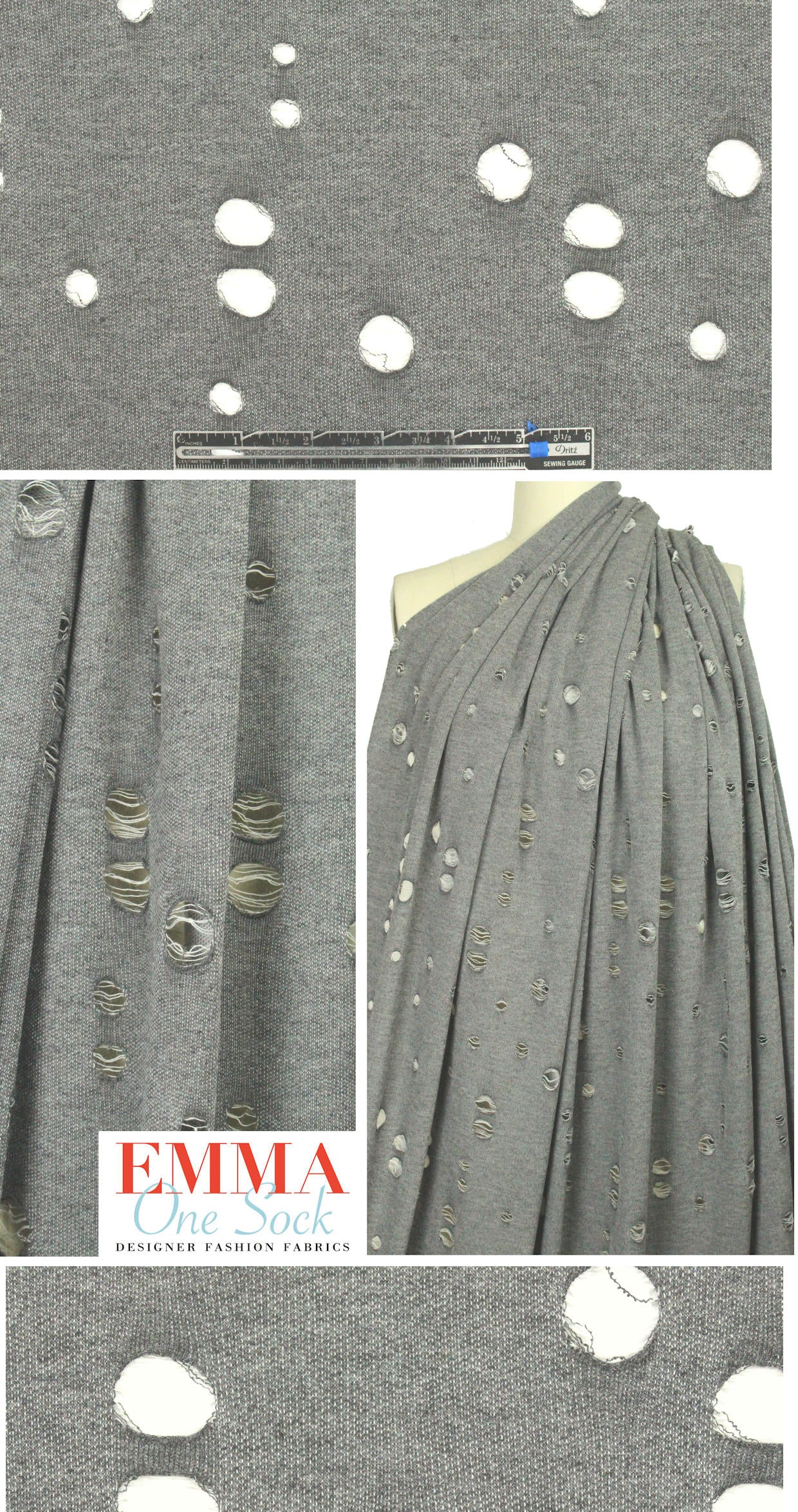 Italian 'drop stitch' novelty sweater knit - tweedy gray
