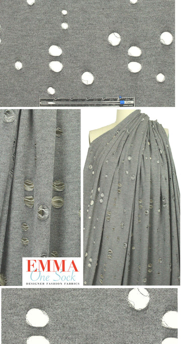 Italian 'drop stitch' novelty sweater knit - tweedy gray