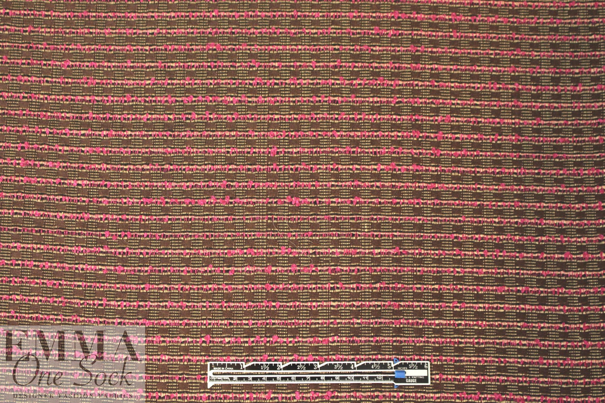 CA designer pink/chocolate novelty weave stripe 1.125 yds