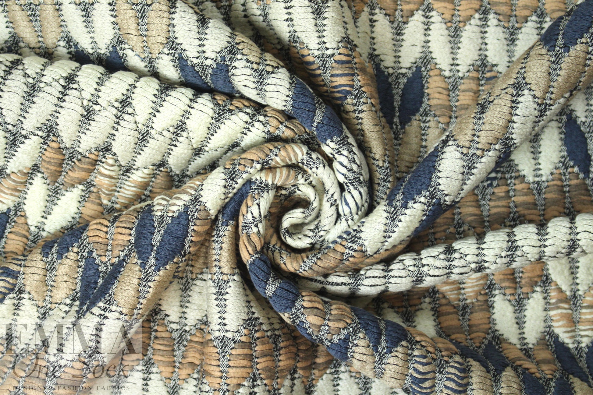 Yiga1 Azroue1 cotton blend novelty weave - beige/navy