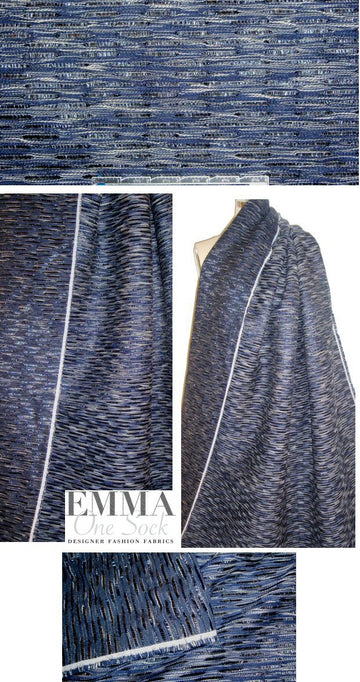 French cotton blend navy/shimmer fancy weave 1.5 yds